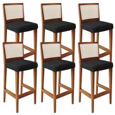 Kit 06 Banquetas Alta Branco Linho Chumbo