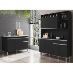 Balcão de Pia Tatiane 120m Sem Tampo e Armário de Cozinha Alice Preto 