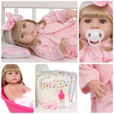 Boneca Reborn Realista Menina Linda Kit Itens Roupão Rosa - Cegonha Re