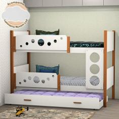 Beliche Solteiro Star com Cama Auxiliar - Branco com Mel + Acompanha L