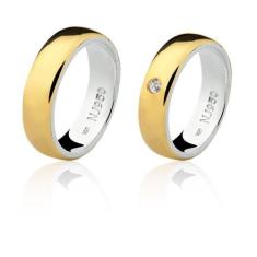 Par de Aliança Casamento/Noivado Mista Ouro 18k/750 e Prata - Natália 