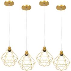 4 Pendentes Aramado Diamante Luminária Lustre Cabo Cristal 2 Mt Industrial Teto Retrô Agp Ilumini