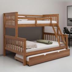 Beliche Woodstore Casal/Solteiro De Madeira Com Cama Auxiliar, Castanh