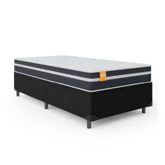 Cama Box Solteiro Colchão Molas Qatar 88x188x60cm Branco / Preto - Suporta até 200Kg por pessoa