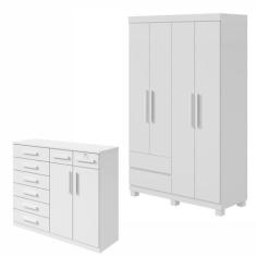 Conjunto de Guarda-roupa 4 Portas 2 Gavetas Zeus com Pése Cômoda 8 Gav