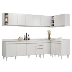 Armário De Cozinha Modulado De Canto 7 Peças Cp35 Balcão Com Tampo Branco - Lumil