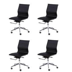 Kit 4 Cadeiras para Escritorio Diretor Esteirinha com Relax Sintético 3301 Preto