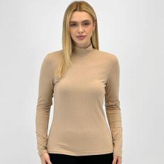 Blusa Rovitex Básica Canelada Manga Longa Feminina-Feminino