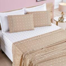 Jogo Lençol Casal Balls Micropercal 200fios 4 Pçs Cáqui