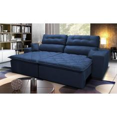 Sofá 2,62m Retrátil E Reclinável Com Molas Cama Inbox Confort Tecido Suede Velusoft Azul