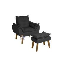 Poltrona/Cadeira Decorativa E Puff Glamour Preto Com Pés Quadrado - Pr