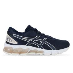 Tênis ASICS GEL-Quantum 180 Fly - Feminino - Azul Marinho com Branco e Dourado-Feminino