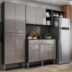 Cozinha Compacta c/ Armário e Balcão com Tampo Pequim Multimóveis Preta/Lacca Fumê