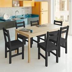 Mesa de Madeira Maciça com 6 Cadeiras Mandacaru Madeiramadeira Bege/preto
