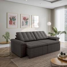 Sofá Cama Palmeira 3 Lugares Retrátil Reclinável 2,20m Linho com Molas CabeCasa MadeiraMadeira Cinza