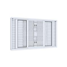 Janela de Aço Veneziana 100x200cm 6 Folhas com Grade Mosaico Facilita Lucasa Branco