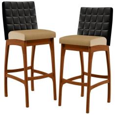 Kit 02 Banquetas Altas Mila Preto Linho Bege Escuro