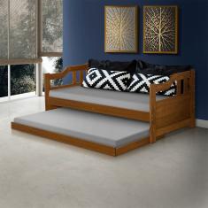 Sofa Cama Solteiro de Madeira com Cama Auxiliar e Atraente Castanho