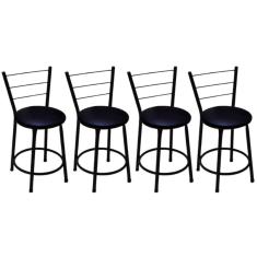 Kit 4 Banquetas Baixas Preta com Encosto Assento Preto
