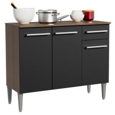 Balcão Gabinete Madesa Emilly 3 Portas 1 Gaveta Rustic Preto