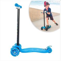 Patinete Regulável Infantil 3 Rodinhas Com Led Para Crianças Brinquedo Esporte (Azul)