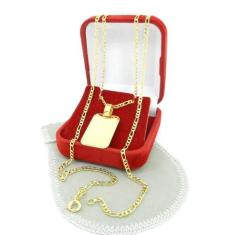 Corrente Masculina 50cm 2mm Placa 25mm Folheada Ouro CR1432 - WNBIJOUT