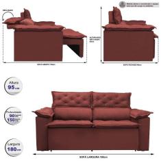 Sofá 3 Lugares Retrátil e Reclinável Cama inBox Compact 1,80m Velusoft
