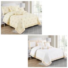 Jogo Cama Casal Queen Size Crystal Bordada Colcha 200 Fios - De Luca E