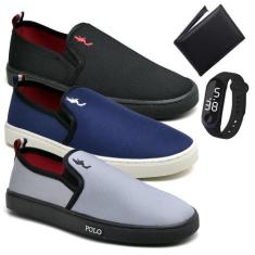 Kit 3 Pares Tênis Slip On Masculino Lona + Carteira + Relógio - Polo B