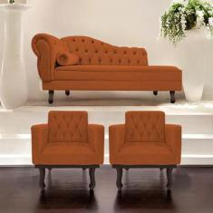 Kit Diva Recamier Diana 185cm Lado Direito e 02 Poltronas Classic Sued