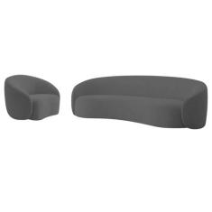 Kit Sofá 3 Lugares 200cm e Poltrona Orgânica Luxo Recepção Amore Linho