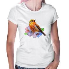 Baby Look Pássaro e Flores - Foca na Moda, Branco, M