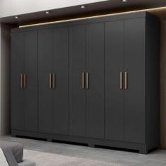 Guarda Roupa Casal Paris Com Pés 8 Portas Mdp Preto Fosco Maxel Preto 
