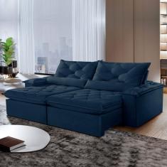Sofá Retrátil E Reclinável 4 Lugares 240cm Diamond Super Pillow Montano Estofados Veludo Marinho