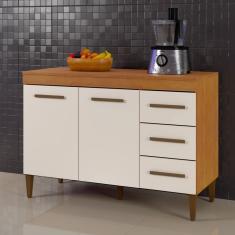 Balcão De Cozinha Com Tampo 2 Portas 3 Gavetas Virtus Kaiki Móveis Nature/off White