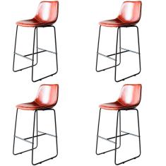 Kit 4 Banquetas Oxford Verner Fratini 100 Cm (altura) Poliuretano (pu) Conhaque Base Em Aço Preto