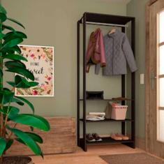 Roupeiro Closet Nova Mobile Yes Com 3 Prateleiras E Cabideiro Grafite