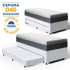 Cama Box com Colchao de Espuma D45 Pillow Top Fort Comfort + Auxiliar de Espuma Unique Solteiro 88cm