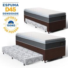 Cama Box com Colchao de Espuma D45 Pillow Top Fort Comfort + Auxiliar de Espuma Unique Solteiro 88cm