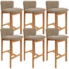 Kit 06 Banquetas Alta Para Cozinha Sala De Jantar Bar Dara L02 Bouclê Bege - Lyam Decor