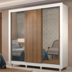 Guarda Roupa Casal Lyon Plus 3 Portas de Correr 4 Gavetas Branco-rustic Madesa