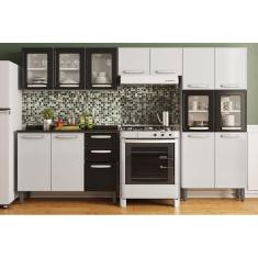 Kit de Cozinha Completa Evidence 14 Portas 2 Gavetas em Aço 120cm Branco e Preto com 2 Armários 1 Balcão e 1 Paneleiro