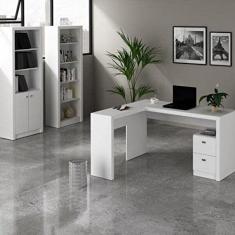 Conjunto Home Office 3 Peças com 1 Mesa para Escritório em L e 2 Estantes Tecno Mobili Branco