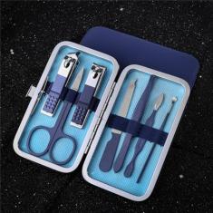 Cortador de unhas de aço inoxidável conjunto de corte de sobrancelha 7 pçs conjunto de manicure conjunto ferramentas de corte de unhas toe cortador de unhas, azul 7 peças conjunto