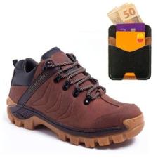 Kit Tênis Adventure Baru em Couro Legítimo + Porta Cartão Slim-Masculino