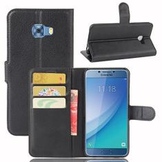 Capa para Samsung Galaxy C5 Pro – Capa flip carteira de couro PU para Samsung Galaxy C5 Pro, capa de proteção de telefone estilo empresarial, capa com [compartimentos para dinheiro e cartão] (JFC9-4)