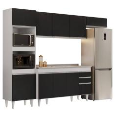 Armário de Cozinha Modulada 4 Peças CP12 Balcão com Pia Inox Branco/Preto - Lumil