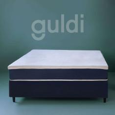 Cama Box King com Colchão Mola Ensacada Guldi Firme Branco e Azul