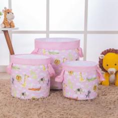 Cesto organizador de brinquedos infantil 03 pecas safari diversas core