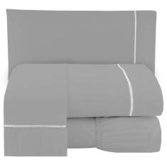 Lençol 3 Peças King 400 Fios Toque Suave Ponto Palito Casa Dona, PRATA